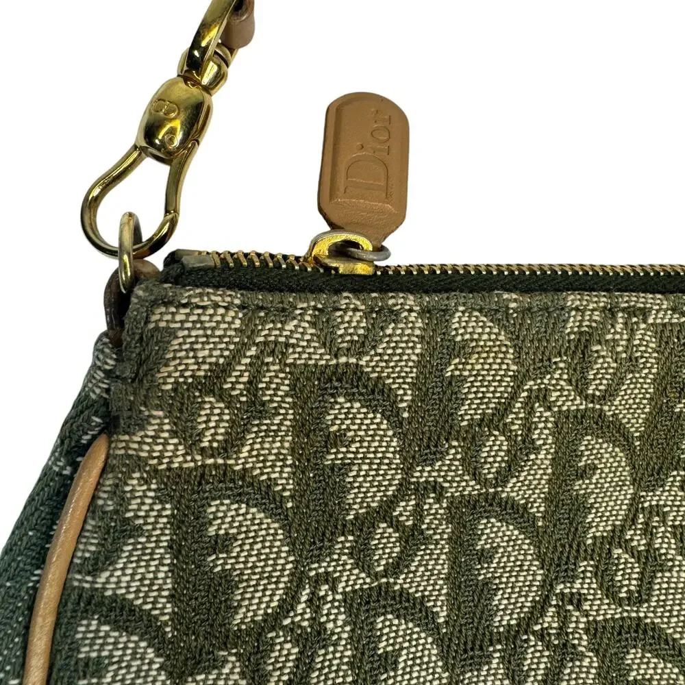 Christian Dior Mini Trotter Bag Vintage Oblique Green Shoulder Purse CD Gold Tan - Picture 4 of 12